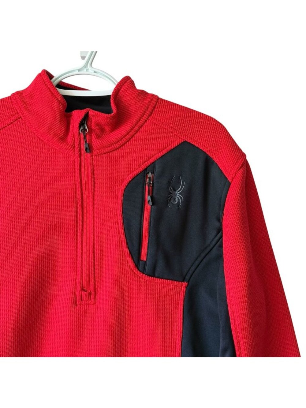 Spyder Men's Large Red & Black Pullover Bandit Half Zip Sweater Waffle Logo - Picture 8 of 16